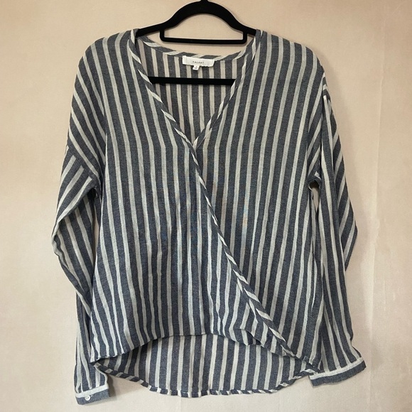 Talori women's S v neck wrap front striped 100% cotton blouse EUC - Picture 1 of 6